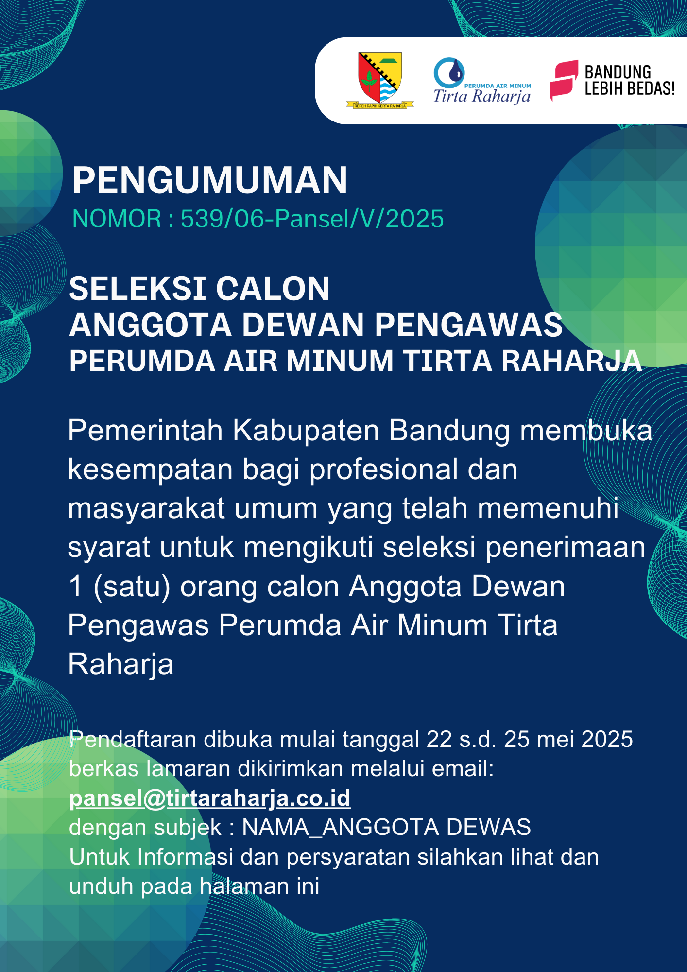 Seleksi Calon Dewan Pengawas Perumda Air Minum Tirta Raharja